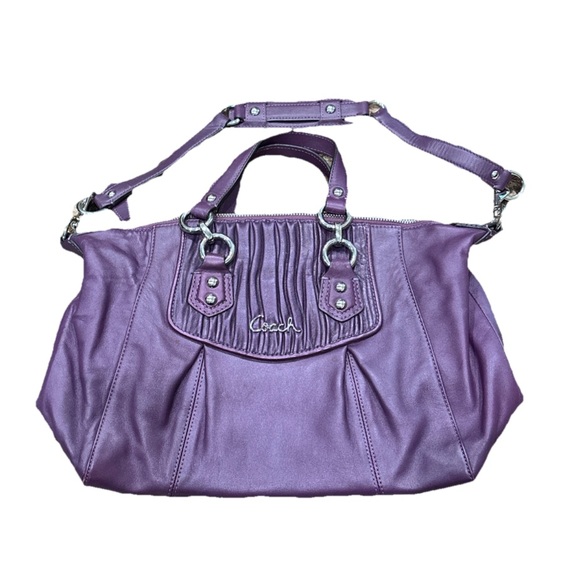 Coach Purple Ashley Gathered Satchel Leather Purse Handbag - Picture 1 of 10